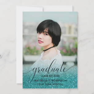 Faire-part Parties scintillant Turquoise moderne Ombre Girly 