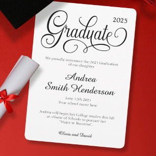 Faire-part Pas de photo Elegant Typographie Graduation