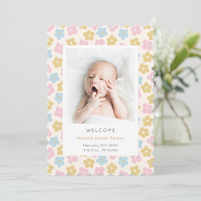 Faire-part Pastel Rainbow Daisy Flower | Naissance simple mig (Debout devant)