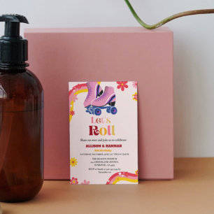 Faire-part Patinage sur glace Retro Jumeau super Anniversaire