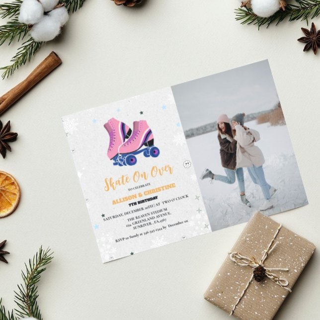 Faire-part Patinage sur glace Twin hiver Patinage d'anniversa (Créateur téléchargé)