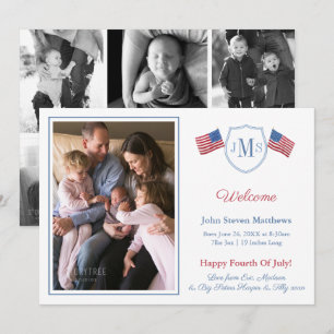 Faire-part Patriotique Monogramme Photo Collage Bébé Garçon N