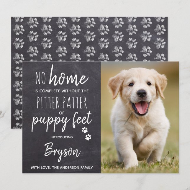 Faire-part Patte amère des pieds de chiot Nouveau chien de ma (Devant / Derrière)