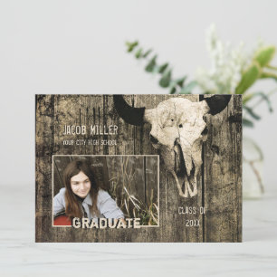 Faire-part Pays rustique Western Bull Cow Graduation du crâne