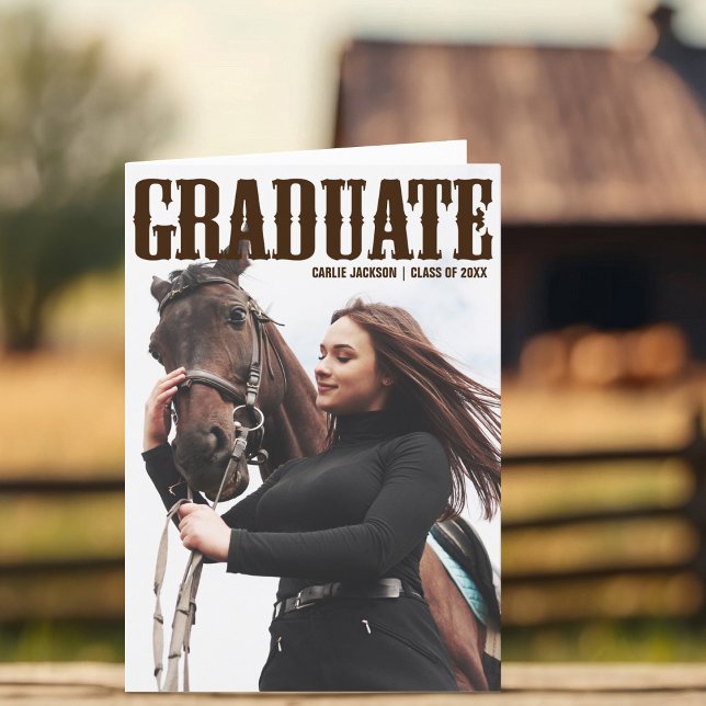 Faire-part Pays Western Graduation Photo Cowgirl plié (Créateur téléchargé)