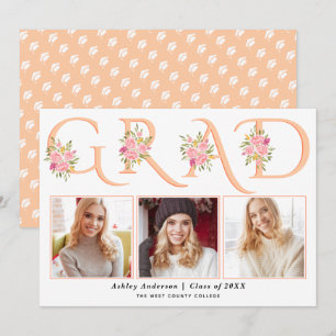 Faire-part Peach GRAD typographie rose roses diplôme de la ph