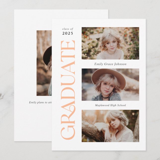 Faire-part Peach Trendy Serif Multiples Diplôme Photo (Devant / Derrière)