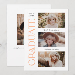 Faire-part Peach Trendy Serif Multiples Diplôme Photo