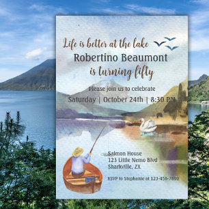 Faire-part Pêche à l'aquarelle à la fête du 50e anniversaire 