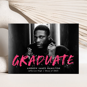 Faire-part Peinture moderne rose chaud Graduation photo