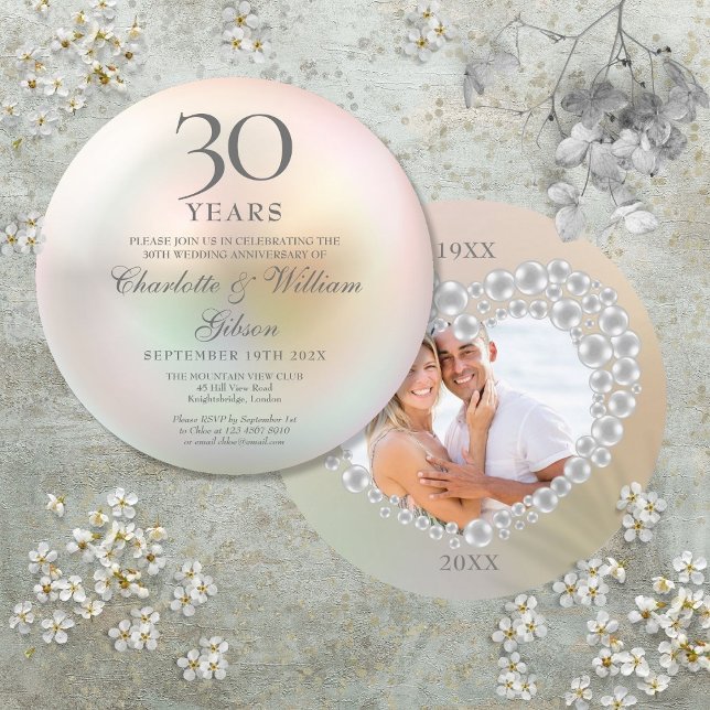 Faire-part perle circulaire 30e anniversaire de ma (30th Anniversary Photo Circular Pearl Invitation)