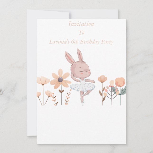 Faire-part personnalisable de lapin ballerine mign (Devant)