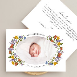 Faire-part Petit Fleur sauvage Rlegant Oval Photo Bébé Naissa