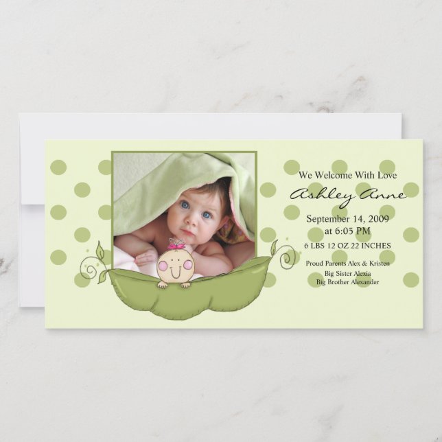 Faire-part Petit Pois doux bébé fille Annouement de naissance (Devant)