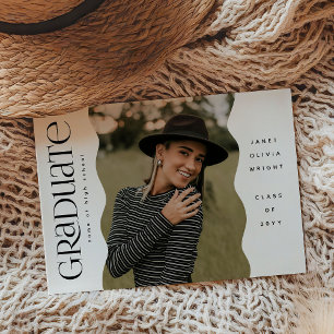 Faire-part Photo à Bord Ondulé Moderne Simple Diplômé
