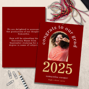 Faire-part Photo Arc moderne 2025 Grad Gold Maroon Graduation