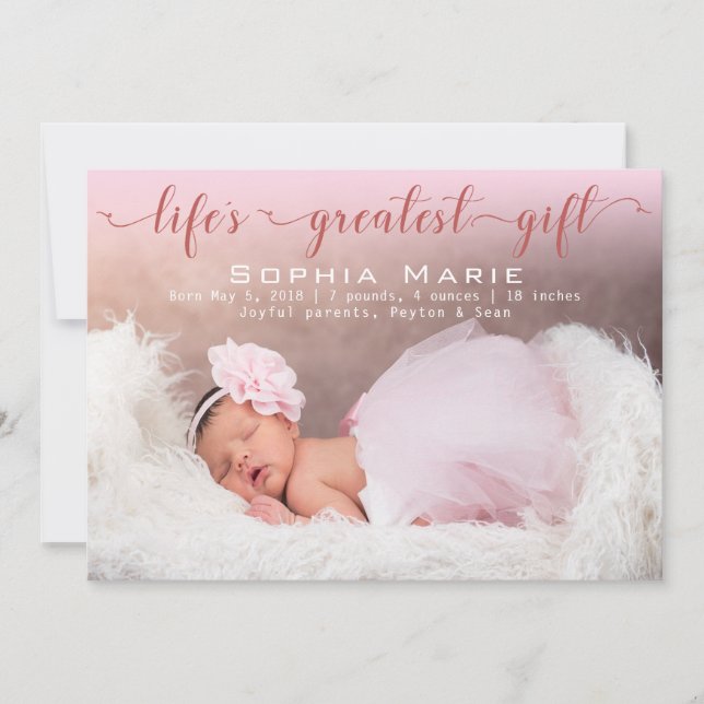 Faire-part Photo Baby Girl | Script moderne | Naissance des v (Devant)