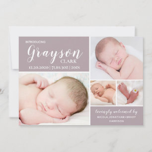 Faire-part Photo bébé moderne Collage Dusty Purple Birth