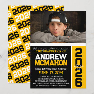 Faire-part photo Black & Gold Modern Graduation