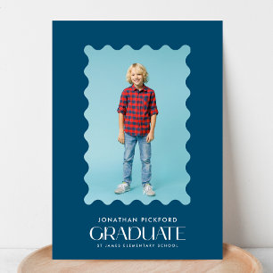 Faire-part Photo bleu Diplômé de l'élémentaire Cadre vague