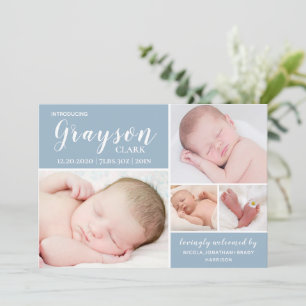 Faire-part Photo bleu moderne Collage bébé garçon naissance