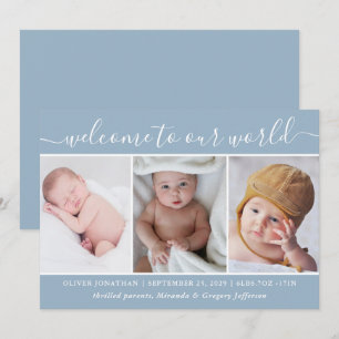 Faire-part Photo bleu moderne Collage Bienvenue Bébé Garçon n
