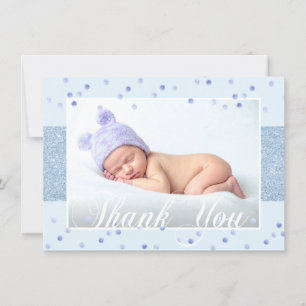 Faire-part PHOTO bleue des parties scintillantes   de MERCI