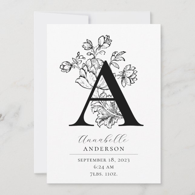 Faire-part Photo Botanique Floral Lettre Monogramme A Ann de  (Devant)