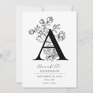 Faire-part Photo Botanique Floral Lettre Monogramme A Ann de 