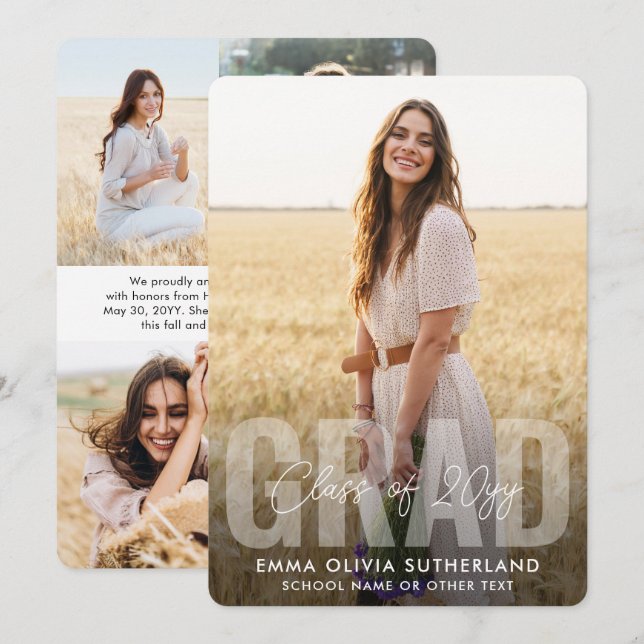 Faire-part Photo Collage Modern Overlay Class Year Graduation (Devant / Derrière)