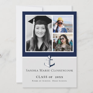 Faire-part Photo Collage Nautique Marine Bleu Ancre diplômé