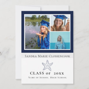 Faire-part Photo Collage Nautique Marine Blue Starfish diplôm