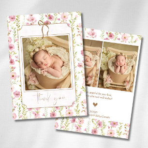 Faire-part Photo de bébé avec un nœud floral de Glaïeul rose