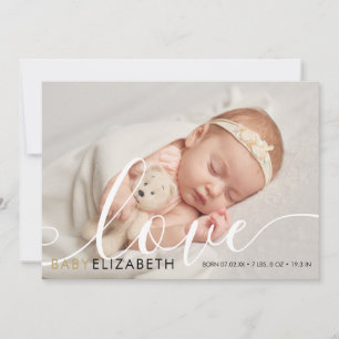 Faire-part Photo de bébé Écriture moderne Amour Élégante Nais