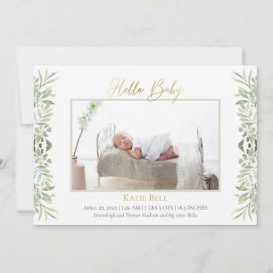 Faire-part Photo de bébé Élégant Naissance Feuilles Botanique