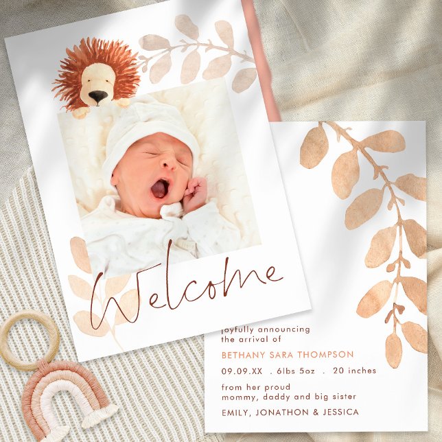 Faire-part Photo de bébé Lion mignon moderne naissance (Créateur téléchargé)
