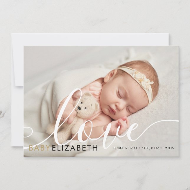 Faire-part Photo de bébé Script moderne Amour Élégant Naissan (Devant)