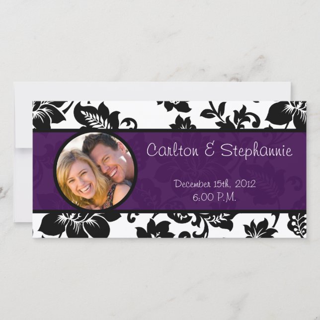 Faire-part photo de couleur noire/violet (Devant)