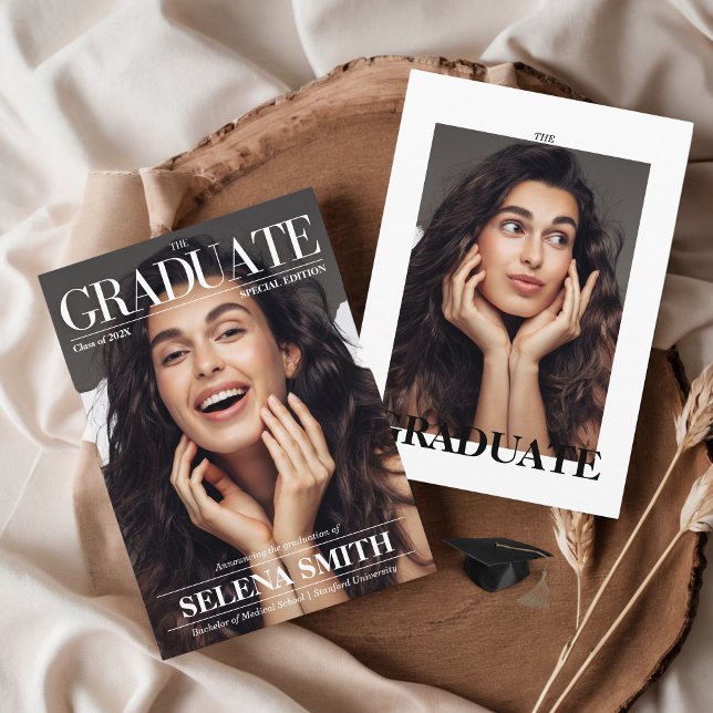 Faire-part Photo de couverture du magazine Graduation (Graduation Announcement Magazine Cover Photo Editorial Newspaper Cute Aesthetic Unique)