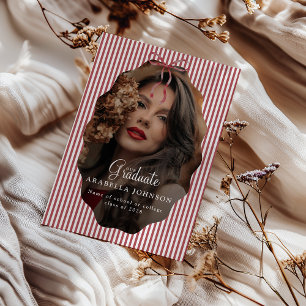 Faire-part Photo de diplômé avec un joli ruban rouge à rayure