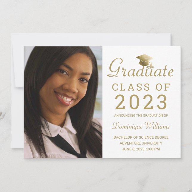 Faire-part Photo de diplôme Casquette Gold Grad Script 2023 B (Devant)
