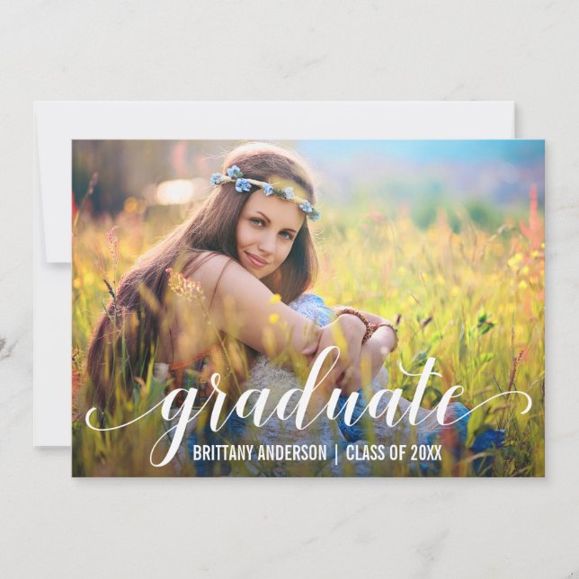 Faire-part Photo de fin d'études de script moderne (Devant)