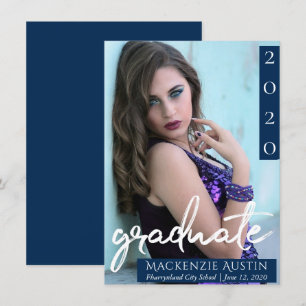 Faire-part Photo de fin d'études   Marine Script Dark Blue Ke