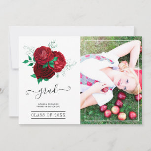 Faire-part Photo de graduation en fleurs rouge et verte