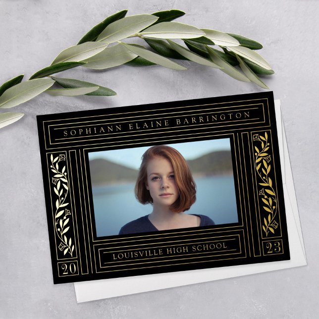 Faire-part photo de graduation en noir et or (Créateur téléchargé)