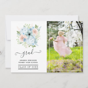 Faire-part Photo de graduation florale bleu poudre et rose pâ