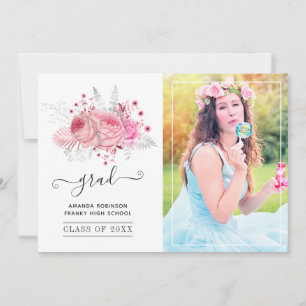 Faire-part Photo de graduation florale tropicale rose et arge