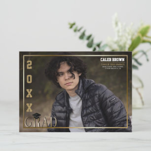 Faire-part photo de graduation Gold Border Grad