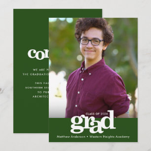 Faire-part Photo de graduation verte typographie moderne auda
