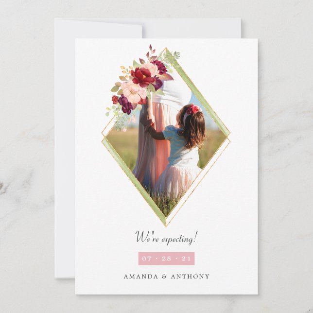 Faire-part Photo de grossesse géométrique bordeaux et floue (Devant)